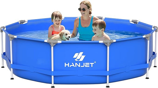 PE Round Above Ground Pool - 10ft x 30inch Outdoor Round Frame Above Ground Swimming Pool Set for Kids Adults Dog