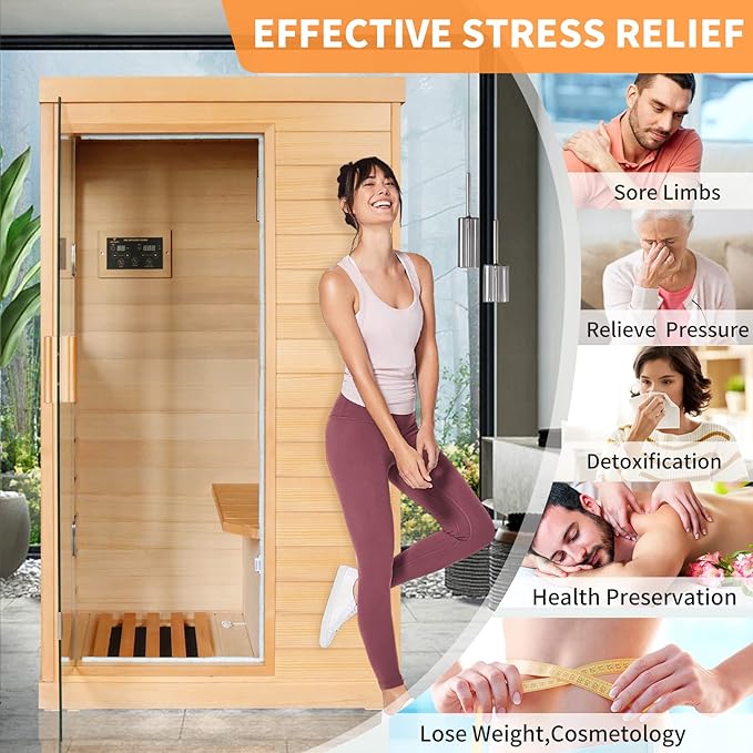 Far Infrared Sauna Home Sauna Indoor Sauna for One Person, Mini Dry Sauna with Low EMF 800W/110V Saunas Room,Inteligency Control Panel,Time and Temp Pre-Set,Canadian Hemlock Wood