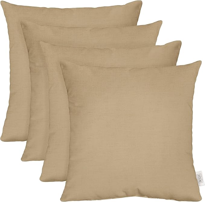 RSH DECOR: Sunbrella Square Throw Pillows Set of 4 | 20" x 20" | Water and Fade-Resistant Performance Fabric | Outdoor Pillow Covers with Down-Alternative Inserts | Canvas Heather Beige