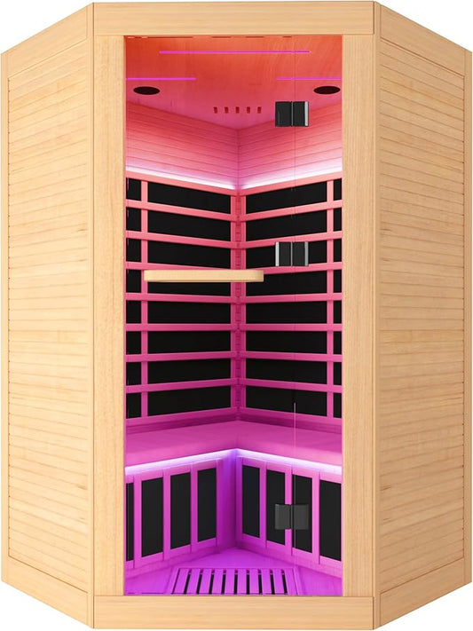 Sauna Infrared Far Infrared Sauna for Home Sauna 2-3 person 2180W with Hemlock Wood Low EMF Dry Sauna for Home Infrared Sauna 2 Person Indoor Sauna for Two Person in Home Sauna with Bluetooth Speakers