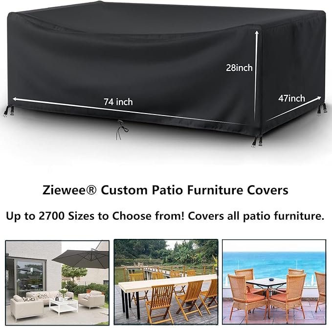 Patio Furniture Covers Outdoor Table Cover Waterproof Rectangular 420D Garden Dining Table Cover Wind Dust Proof Anti-UV Patio Sectional Couch Cover Table and Chair Set Covers 74"Lx47"Wx28"H Black