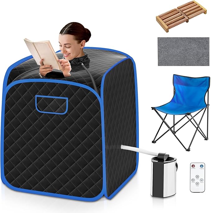 COSTWAY Portable Steam Sauna, 3L Foldable Sauna Spa with Remote Control, 9-Gear Temperature and Timer, Atomization Function, Personal Sauna Tent for Relaxation at Home (Black)