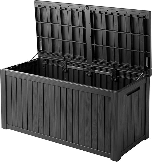 200 Gallon Black Resin Deck Box - Lockable, Waterproof & UV-Resistant Outdoor Storage for Patio Furniture, Garden Tools, Pool Floats - Heavy-Duty Utility Container for Decks