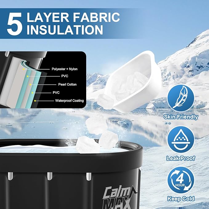 CalmMax Oval Ice Bath Tub with Cover for Athletes XL Portable Cold Plunge Tub - 130 Gal Capacity for Cold Water Therapy Ice Baths at Home Outdoor Gym 41IN