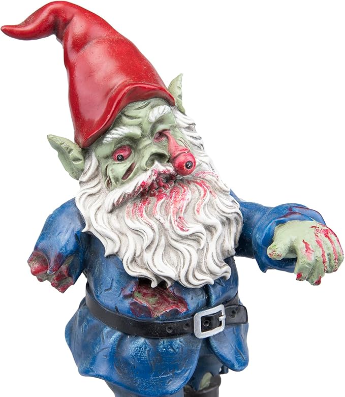 Zombie Gnome Evil Scary Walking Dead Gnome Gnombia Garden Statue, Halloween Decoration - 10 inches