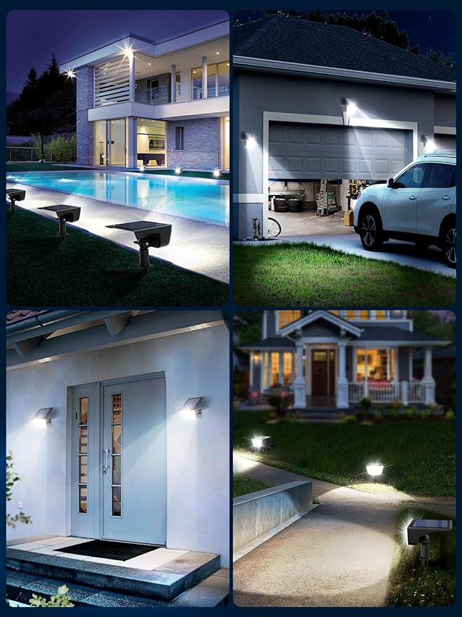 Solar Spot Lights Outdoor, Ultra Bright Solar Garden Lights Cool White, IP68 Waterproof Landscape Spotlights, 800LM 6500K for Yard Garden Wall Driveway, 2 Pack