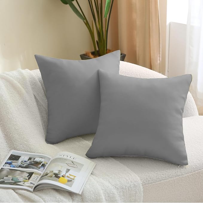 18" x 18" Throw Pillows, Outdoor Waterproof Pillows with Inserts, Square Decorative Pillows for Patio Furniture Garden Couch Sofa Home(Light Gray, Set of 2)