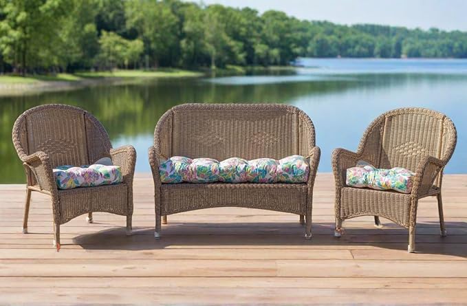 RSH DECOR: Sunbrella Tufted Wicker Loveseat Cushion | 41” x 19" | Water and Fade-Resistant Performance Fabric | Outdoor Settee Cushion for Patio Furniture | Canvas Black