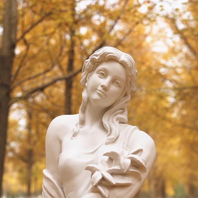 Outdoor Garden Nymph Statue 51 Inch Large Magnesium Oxide Sculpture Goddess of Spring Flowers Greek Mythology Roman Style Outdoor Patio Yard Lawn Porch Decor Ivory