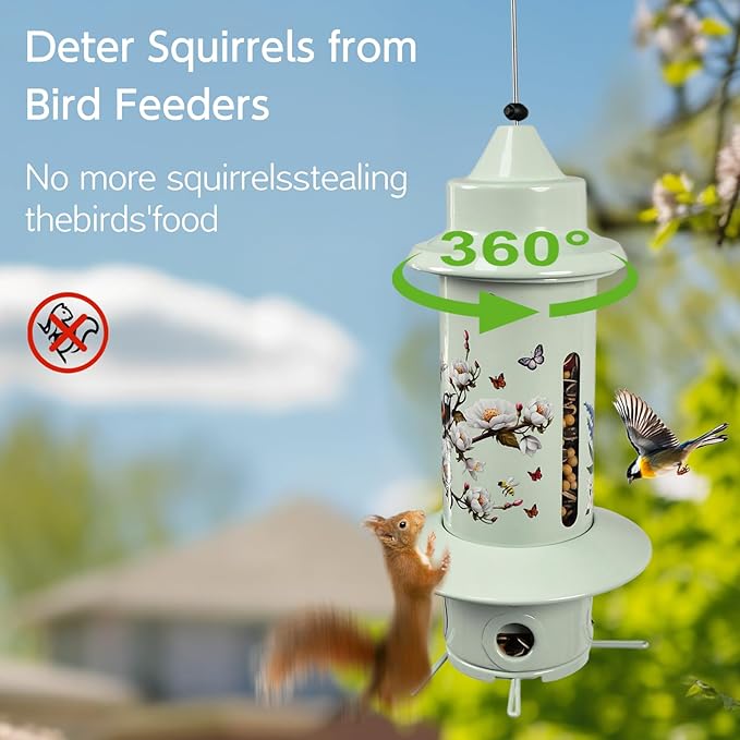 Squirrel Proof Bird Feeders, Long Lasting Bird Feeder for Outdoors, Reliable and Rust Resistant Metal Station for Prevents Squirrels from Stealing Food,5LB Large Capacity,Green