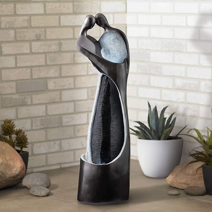 Modern Couple 47" High Large Indoor Outdoor Decor Black Resin Floor Fountain with Light LED Tall Standing Water Feature for Outside Garden Patio Yard Backyard Porch Deck Relaxation - John Timberland