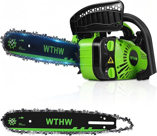 25.4CC Gas Powered Chainsaw 12 Inch, Lightweight Top Handle Handheld Chainsaw with Quenched Chain, Auto Lubrication, Safety Lock & Quick Stop for Tree Wood Cutting