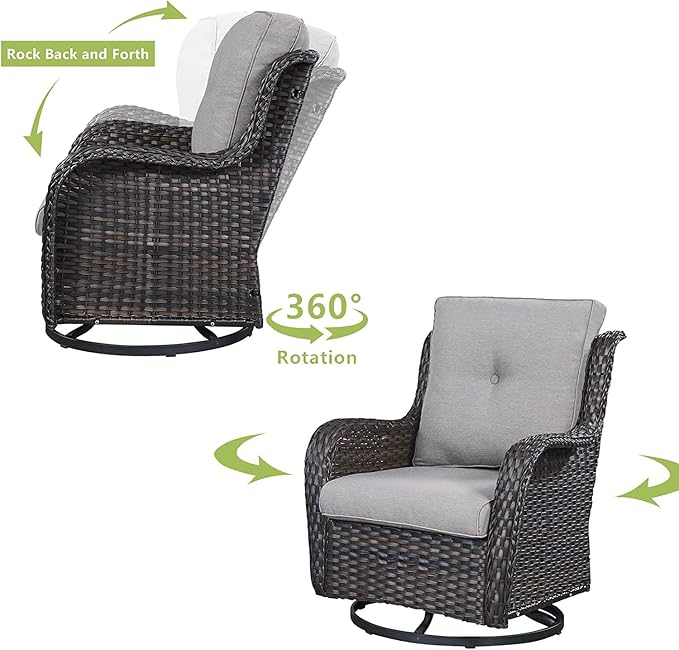 HUMMUH 8 Piece Patio Furniture PE Wikcer Outdoor Furniture Set with Sectional Sofa Swivel Patio Chairs Ottomans and Glass Coffee Table for Yard,Garden,Lawn