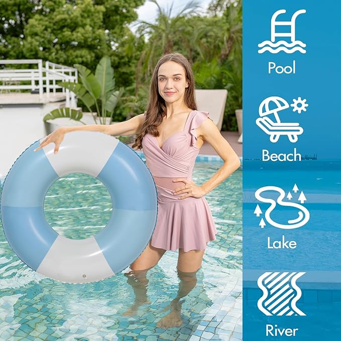 4PCS Floats for Adults Rings Striped Pool Float Large Swim Ring for Adults,30 Inch Classic Striped Teens Adult Inner Tubes Summer Beach Bachelorette Party