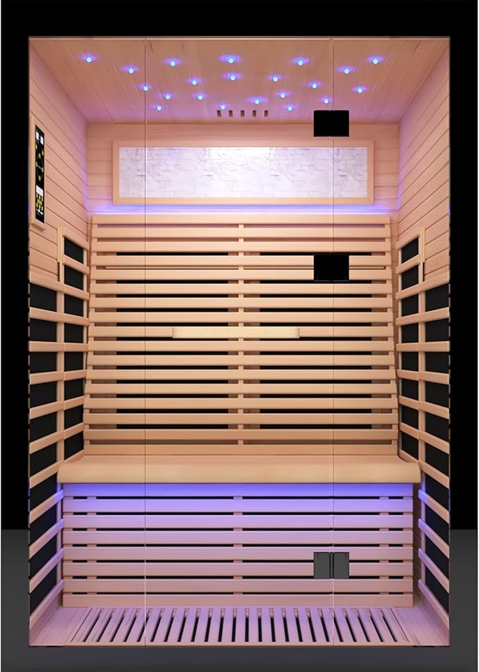 Sauna Infrared Far Infrared Sauna for Home 2 person Sauna with Hemlock Wood 2160W Dry Sauna for Home 2 Person Infrared Sauna Low EMF Indoor Sauna for Two Person in Home Sauna with Bluetooth Speakers