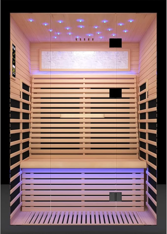Sauna Infrared Far Infrared Sauna for Home 2 person Sauna with Hemlock Wood 2160W Dry Sauna for Home 2 Person Infrared Sauna Low EMF Indoor Sauna for Two Person in Home Sauna with Bluetooth Speakers