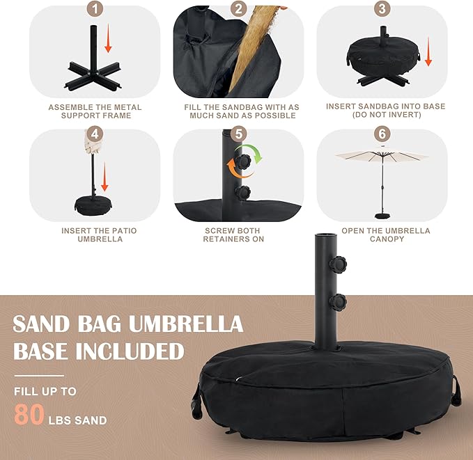 Sundale Outdoor 10 ft Patio Umbrella with Sand Bag Umbrella Base Included, Outdoor Umbrella with Tilt and Crank, Beige
