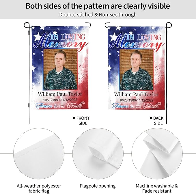 Custom Memorial Flag Personalized Garden Flag for Cemetery in Loving Memory with Photo Name Date Memory Garden Flags For Loss of Loved One Lawn Outdoor Double Sided Yard Flags (Memorial Funeral Flags 3, 12x18(in))