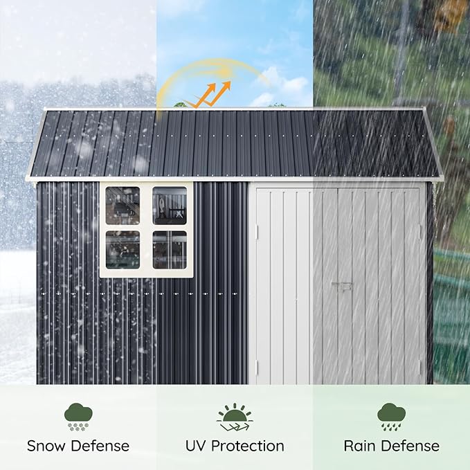 8x10 FT Outdoor Metal Storage Shed, Single Door, 1 Clear Window, Tool Shed for Garden, Patio, Backyard Nightblue