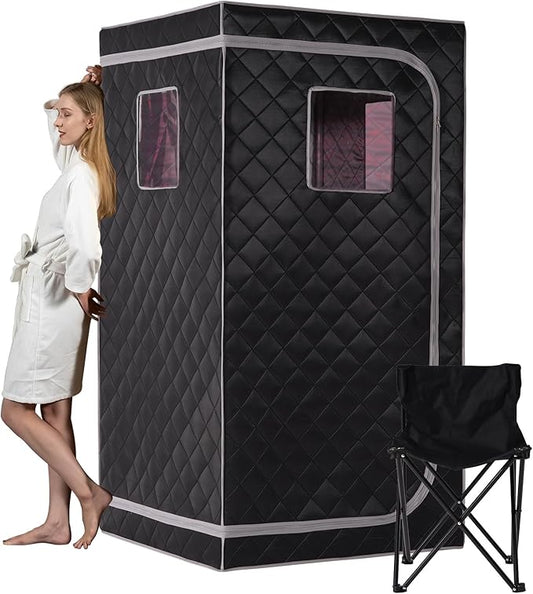 Smartmak Portable Infrared Sauna Box with 660nm Red Light Therapy Lamp for Home, Personal Indoor Full Body Dry Sauna Spa Tent, Relax Saunas with 6 Heaters, Heated Foot Pad, Remote, Chair, Greyborder