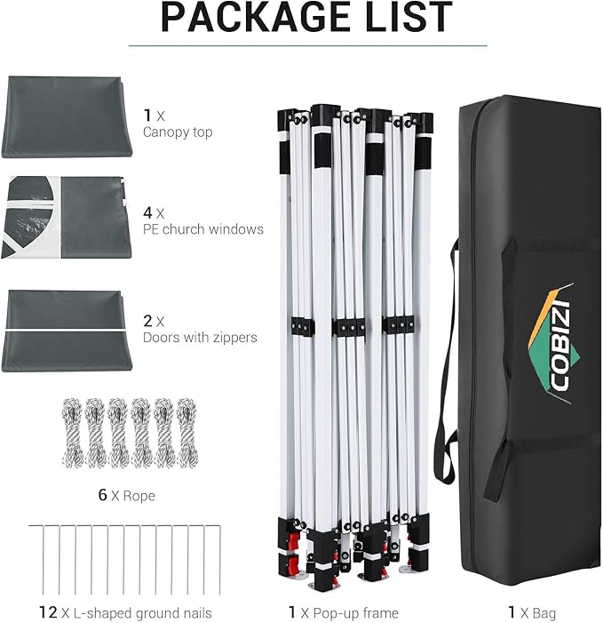 COBIZI 10x20 Pop Up Canopy with 6 Sidewall, Commercial Canopy UPF 50+ Waterproof Outdoor Gazebo with Carry Bag, Tents for Parties with Upgrade Frame, 3 Height Adjustable, Gray