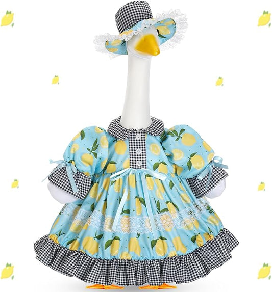 Lolita Goose Outfit Set for 23'' H Plastic Porch Cement Statue Cute Lolita Skirt Fall Spring Summer Goose Costume for Indoor Outdoor Yard Lawn Patio Art Decor(Lemon)