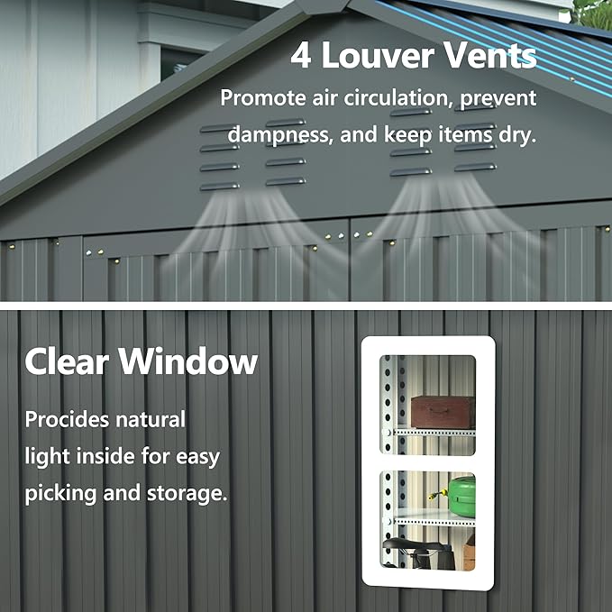 6x6 ft Metal Outdoor Storage Shed,Metal Steel Utility Tool Shed Storage House with Window and Floor Kit for Backyard Garden Patio Lawn Black