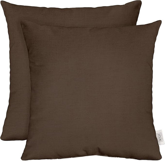 RSH DECOR: Sunbrella Square Throw Pillows Set of 2 | 17" x 17" | Water and Fade-Resistant Performance Fabric | Outdoor Pillow Covers with Down-Alternative Inserts | Made in USA (Canvas Java Brown)