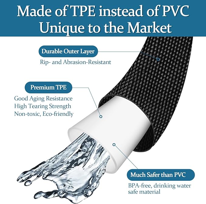 Garden Hose 100ft, Made of TPE(BetterThan PVC), with 10 Patterns Sprayer Nozzle, Ultra-Light & Flexible Water Hose with Solid Brass Fittings, Non-Shrinking, Drinking Water Safe Material