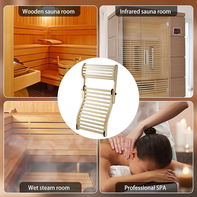 Sauna Backrest Added Adjustable Neck Pillow Accessories Bamboo Sauna Back Rest 18 Low - Heat - Conducting Bamboo Slats + Anti - Slip Pads for Comfort Lying or Leaning