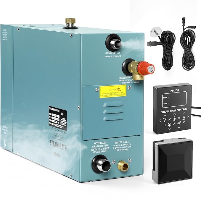 Kooby 6KW Luxury Self-draining Steam Generator Shower Sauna Bath Home Steam Bath Spa Generator with Waterproof Control and Auto Drain 95-131℉ for Max Space Heating 6 m³ (215 ft3)