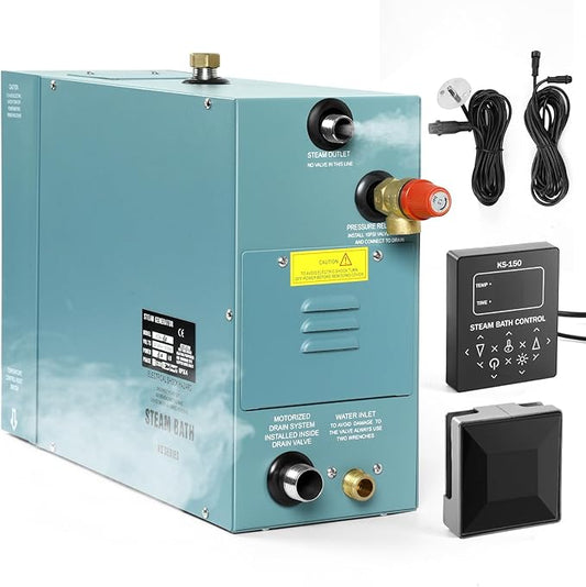 Kooby 6KW Luxury Self-draining Steam Generator Shower Sauna Bath Home Steam Bath Spa Generator with Waterproof Control and Auto Drain 95-131℉ for Max Space Heating 6 m³ (215 ft3)