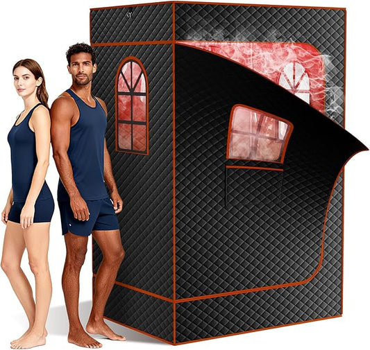 DoCred Upgraded 2 Person Portable Infrared Sauna Box, Extra Large Portable Steam Sauna for Home,Personal Sauna Tent Full Body with 2 Steamers, 2 Folding Chair,Remote Control