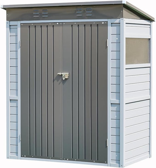 Galvanized Steel Frame & Solid Cedar Wood Wall Shed | 3x5ft Outdoor Storage Shed with Lockable Double Doors & Ventilation Windows for Garden, Lawn, Patio