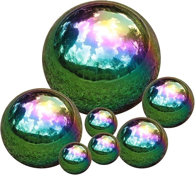 Kesywale Decorative Gazing Ball Set, 7PCS 50-150 mm Gazing Globe Mirror Ball Garden Spheres Centerpiece Balls for Home Outdoor Decor Ornament (Rainbow)