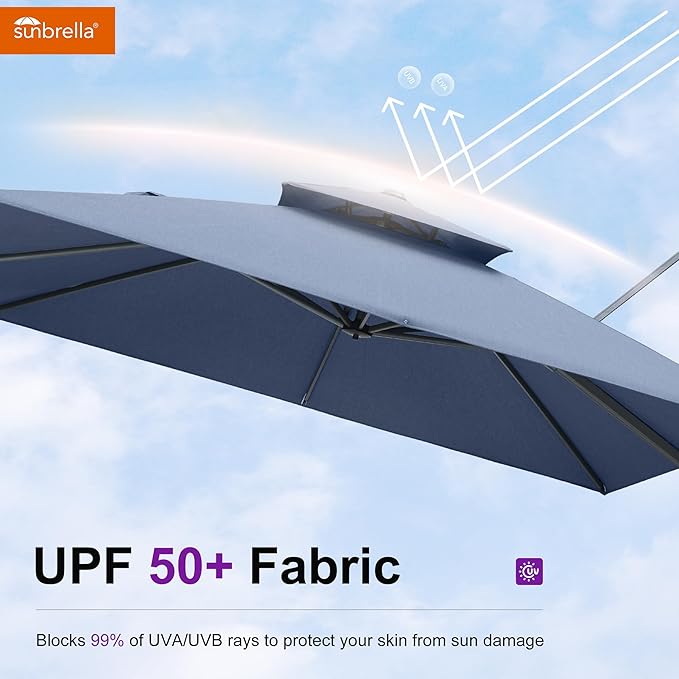 PURPLE LEAF Sunbrella Cantilever Umbrella 9' X 12' Outdoor Patio Rectangular Double Top Large Heavy Duty 360° Rotation Offset Umbrella for Outside Deck Backyard Garden Pool Spectrum Denim