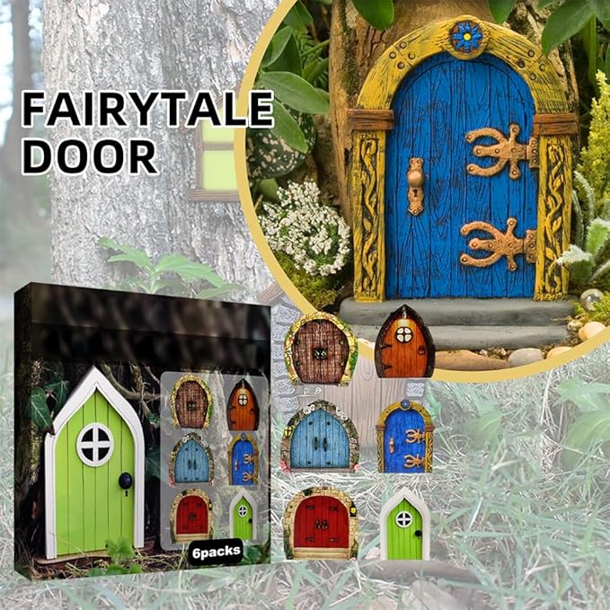 Enchanted Fairy Door for Tree Trunks - Weather-Resistant Miniature Garden Decor, 6-Piece Whimsical Outdoor Accessory Kit for Kids & Fantasy Enthusiasts (Fairy Tale Style-1)