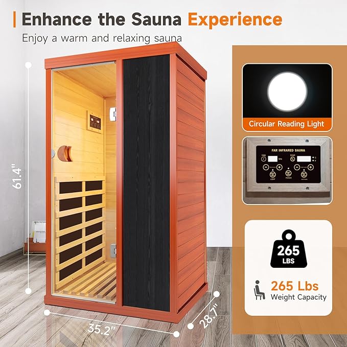 Sauna Far Infrared Sauna at Home 800W Indoor Sauna Room for 1 Person, Dry Sauna with Low EMF