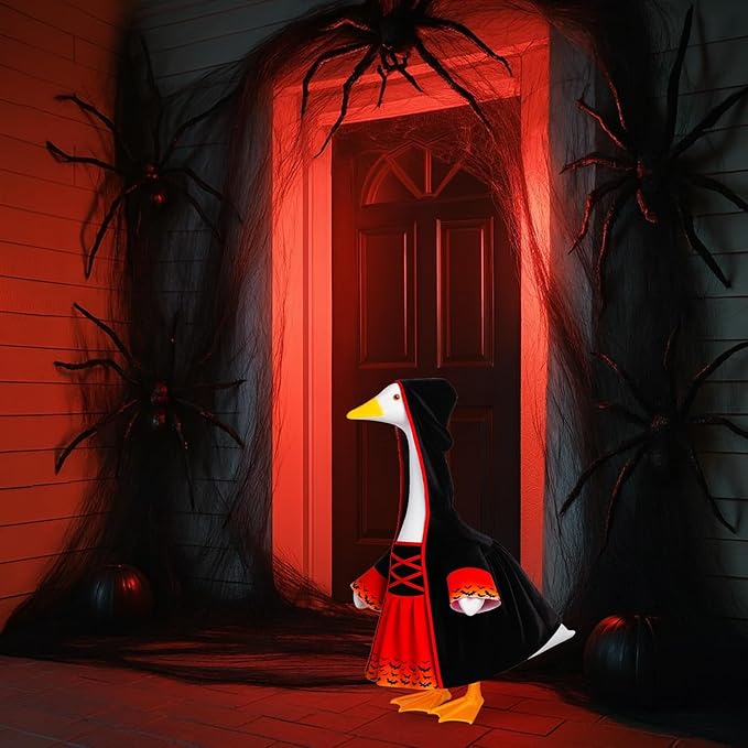 Halloween Goose Outfit Witch Lawn Porch Goose Clothes Fall Halloween Geese Costume for 23" Geese Outdoor Patio Yard Lawn Decoration