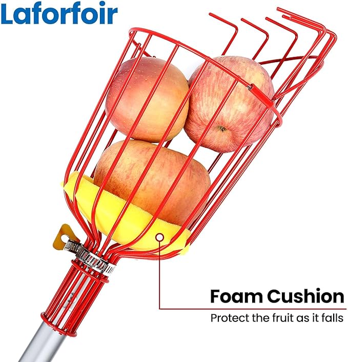 Fruit Picker Pole with Basket Segmented Fruit Picker Pole Tool for Apple Avocado Cherry Lemon Mango Orange Peach Picking(40-160") 8FT