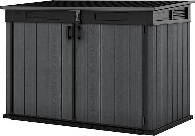 Keter Cortina Mega Ft All-Weather Outdoor Resin Horizontal Storage Shed for Outdoor Yard and Garbage Bin Storage with Lockable Doors, Graphite