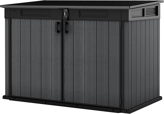 Keter Cortina Mega Ft All-Weather Outdoor Resin Horizontal Storage Shed for Outdoor Yard and Garbage Bin Storage with Lockable Doors, Graphite