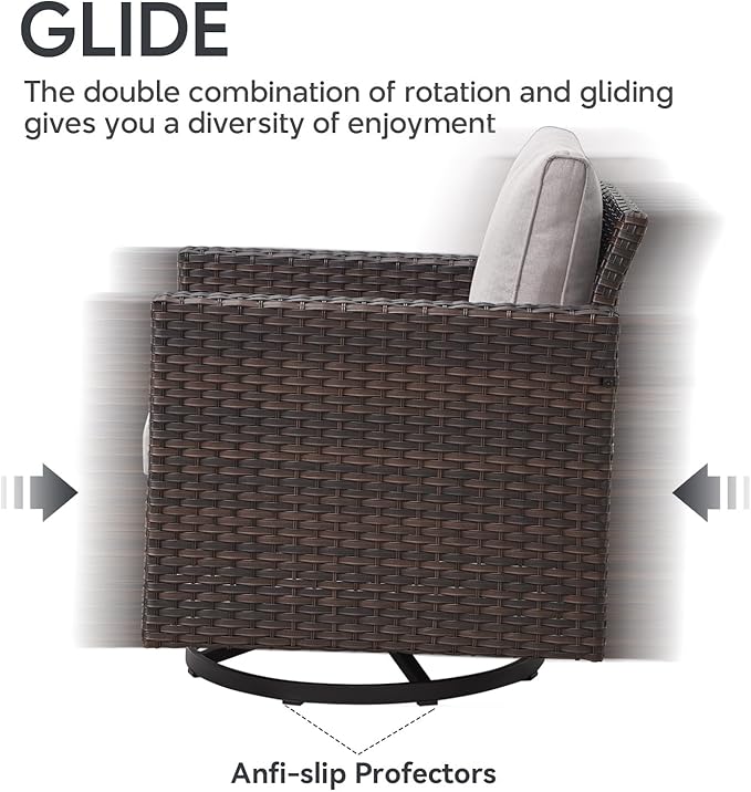 5 Piece Wicker Patio Furniture with Fire Pit Table - Outdoor Conversation Set with 50,000 BTU Fire Pit, All Weather Rattan Patio Set for Deck Backyard Garden - Brown Wicker Beige Cushion