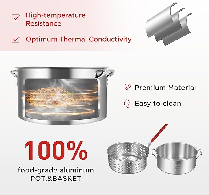 Red Mountain Valley 10.5-Quart Outdoor Propane Fish Fryer with Aluminum Filter Basket and Thermometer for frying fish, wings, 50,000 BTU Gas Propane Deep Fryer, 0-5 PSI Regulator, Full CSA Approved