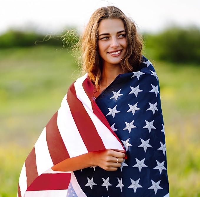 5x8 FT American Flags for Outdoor, Super Tough Spun Polyester & Long Lasting Nylon USA Flag Embroidered Stars, Sewn Stripes, Brass Grommets UV Protection Outdoor High Wind & All Weather USA Flag