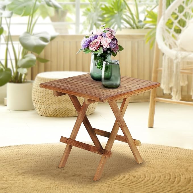 Outdoor Side Table,Patio End Table, Small Round Side Table, for Balcony Porch Poolside(Square Table Centre Folding)