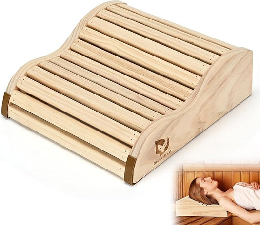 2025 Upgraded Handmade Cedar Sauna Headrest with 4 Non-Slip Pads, Sauna Accessory, Ergonomic Neck Support, Modern Sauna Neck Rest for Infrared Saunas, Handcrafted Relaxation Wood Pillows, Head Pillow