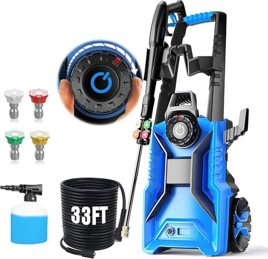 5000 PSI Adjustable Pressure Cleaner, 2025 New Power Cleaner Pressure Adjustable (2500PSI-5000PSI) with 33ft Pressure Hose, 4 Nozzle and Detergent Tank for Cars, Upgraded Blue