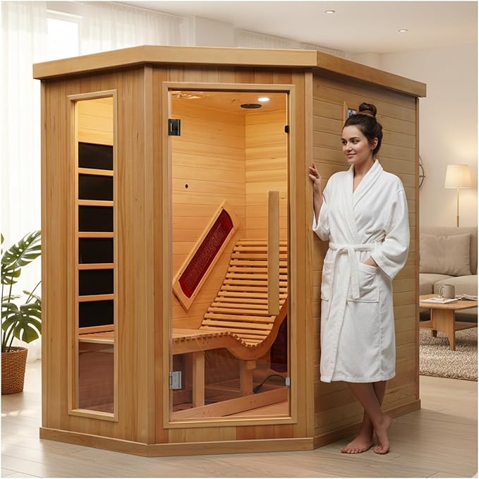 ZONEMEL Infrared Sauna Room with Recliner, 1 or 2 Person Home Sauna, 220V, 2300W, 4 Heating Tubes & Panels, Bluetooth, 4 Carbon Crystal Heating Panel, 7-Color Light, Oxygen Bar