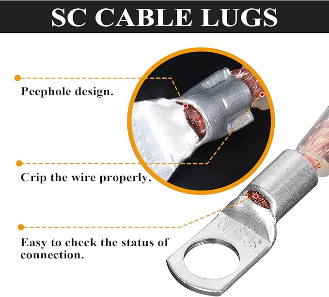 2 Gauge Battery Power Cable (2 Feet Black, 2 Feet Red) - 2 AWG Copper Clad Welding Wire with M8 & M10 SC Connector Lugs for Car, Camper, RV, Solar Low Voltage Wiring